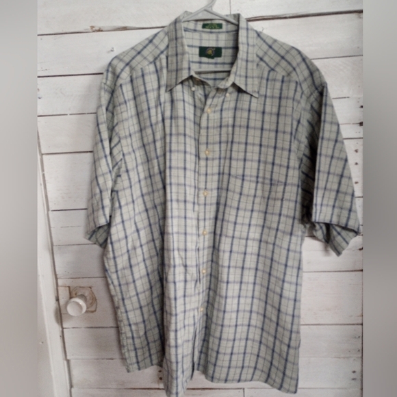 Club Room Men's 2XL Linen Blend Button Front Short Sleeve Shirt Gray Blue Square - Picture 1 of 10